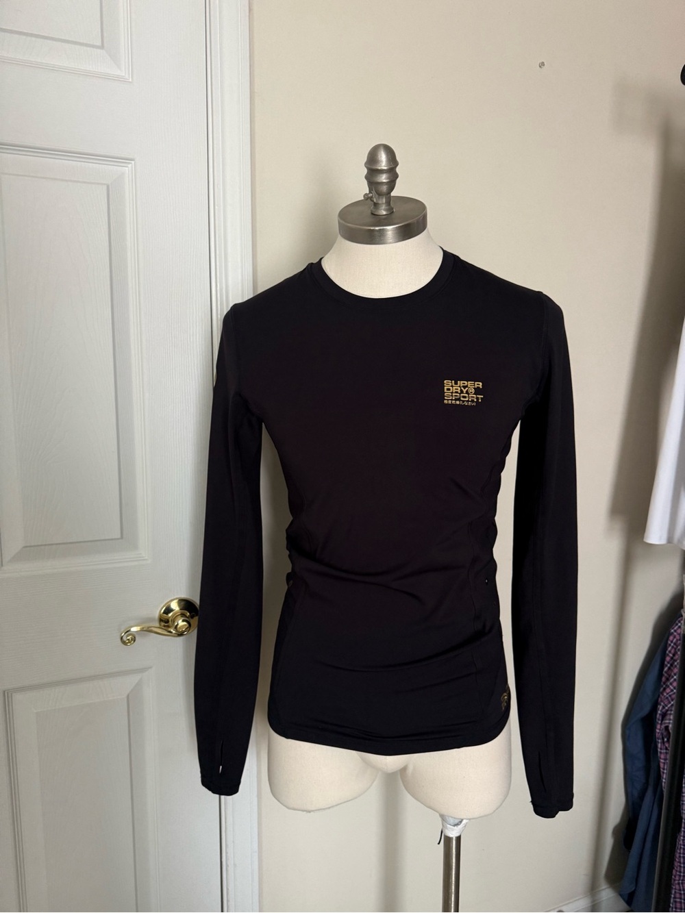 Superdry Black Long Sleeve Performance Tee with Gold Logo